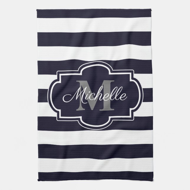 Blue Navy Stripes Pattern Kitchen Towel (Vertical)