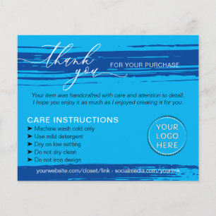 Blue Navy Thank you Washing Tips Care Instruction Flyer