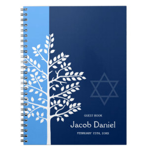 Blue Navy Tree of Life Bar Mitzvah Guest Book