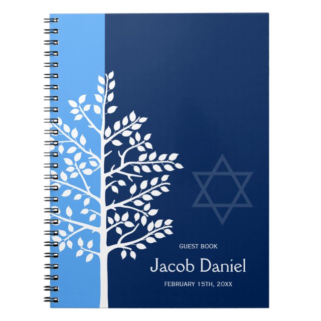 Blue Navy Tree of Life Bar Mitzvah Guest Book (Front)