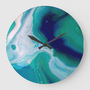 Blue Navy Turquoise Water Abstract Art Wall Clock