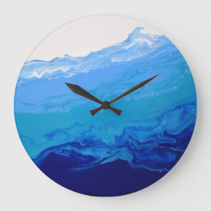 Blue Navy Turquoise Water Abstract Art Wall Clock