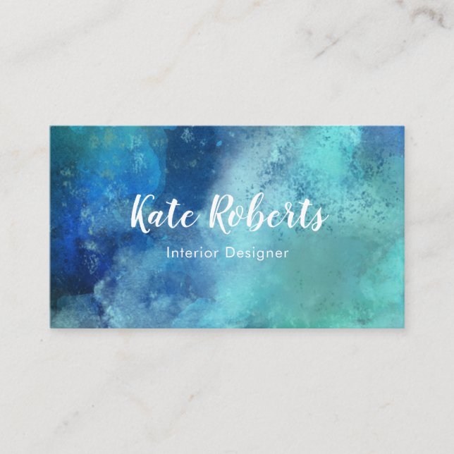 Blue Navy Watercolor business card | creative (Front)