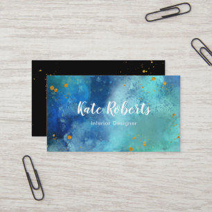 Blue Navy Watercolor gold splats business card