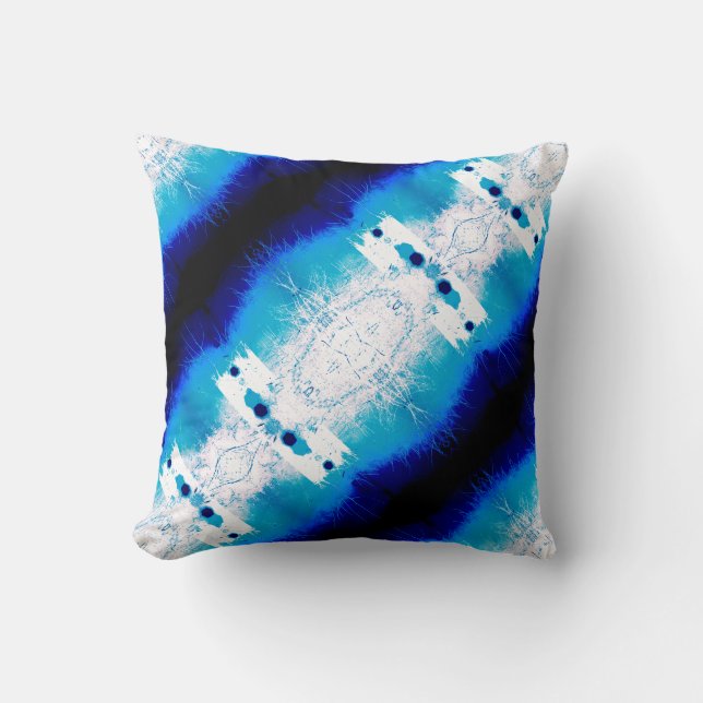 Blue Navy White Diagonal Mediterranean Mosaics Throw Pillow (Front)