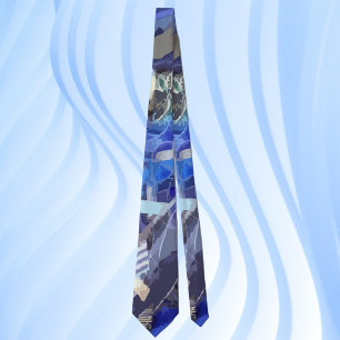 Blue navy white grey abstract geometric stripes tie