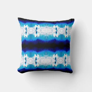Blue Navy White Mediterranean Large Mosaics Throw Pillow