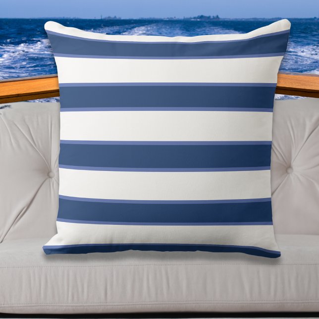 Blue Navy White Nautical Elegant Modern Stripes Ou Outdoor Pillow (Creator Uploaded)