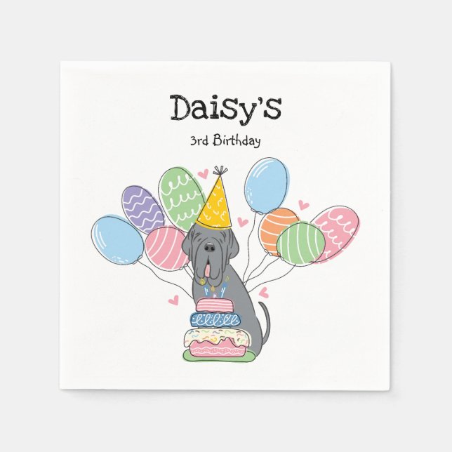 Blue Neapolitan Mastiff Dog Birthday Party Napkin (Front)