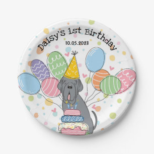 Blue Neapolitan Mastiff Dog Birthday Party Paper Plate
