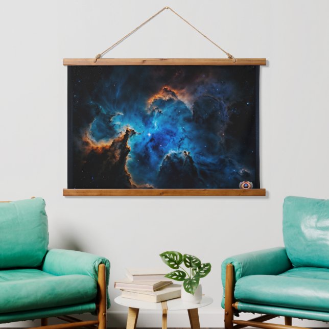 Blue Nebula Clouds AI Concept Art by Xzendor7 Hanging Tapestry (Living Room)