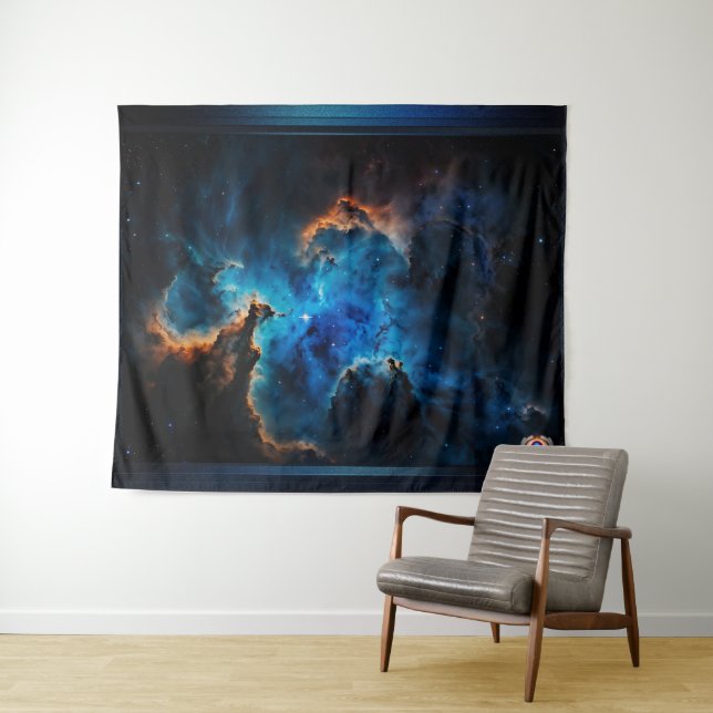 Blue Nebula Clouds AI Concept Art by Xzendor7 Tapestry (In Situ (Horizontal))