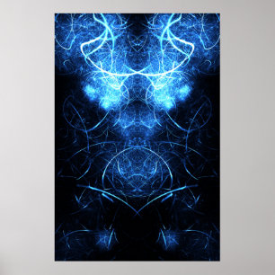 Blue Nebula Energy Fractal Art Poster
