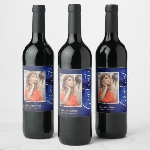 Blue Nebula Personalized Photo Graduation Wine Label