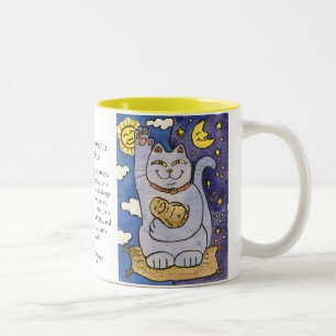 Blue Neko with Buddha on Gold Pillow Mug