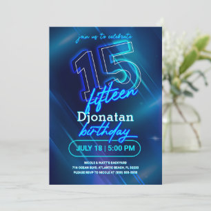 Blue Neon 15e Anniversaire Carte d'invitation