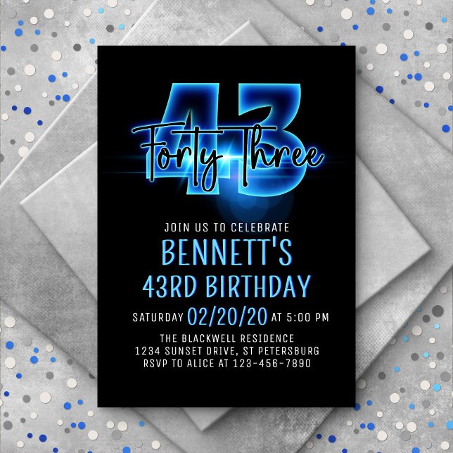 Blue Neon 43ème anniversaire Invitation (Créateur téléchargé)