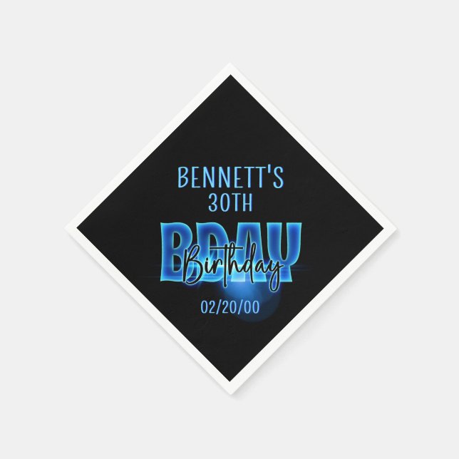 Blue Neon Birthday Napkin (Corner)