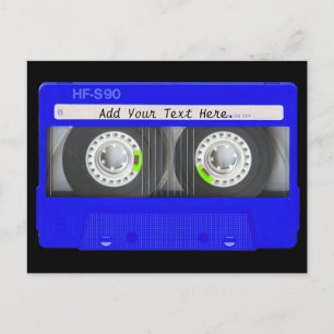 Blue Neon Cassette Tape Postcard