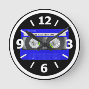 Blue Neon Cassette Tape Round Clock