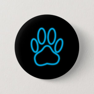 Blue Neon Dog Paw Print 2 Inch Round Button