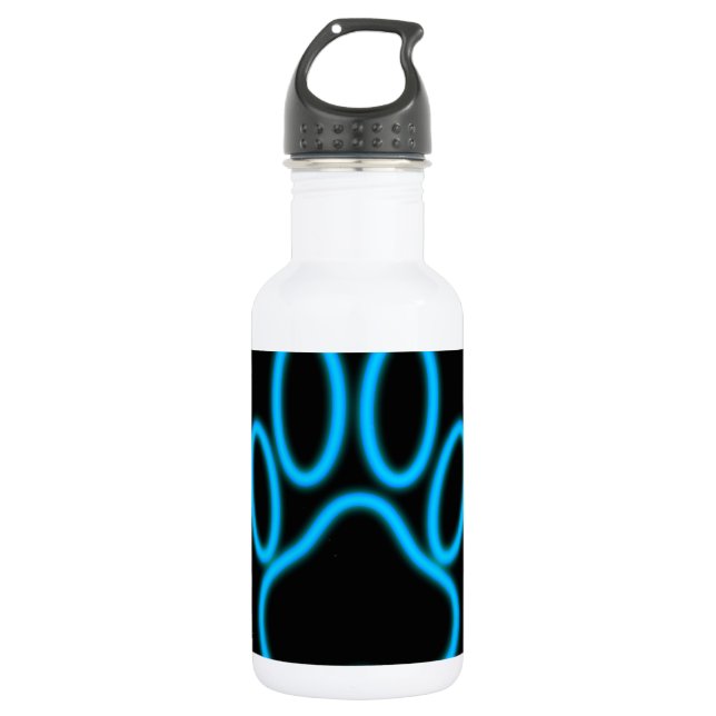 Blue Neon Dog Paw Print 532 Ml Water Bottle (Front)
