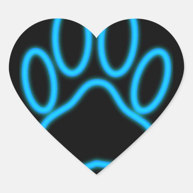 Blue Neon Dog Paw Print Heart Sticker (Front)