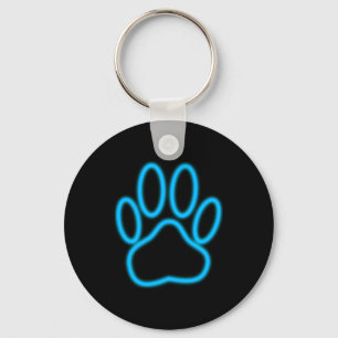 Blue Neon Dog Paw Print Keychain