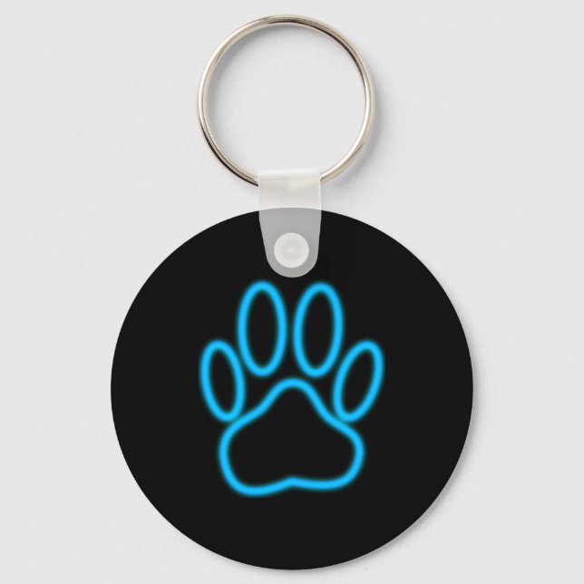 Blue Neon Dog Paw Print Keychain (Front)