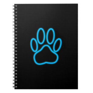Blue Neon Dog Paw Print Notebook