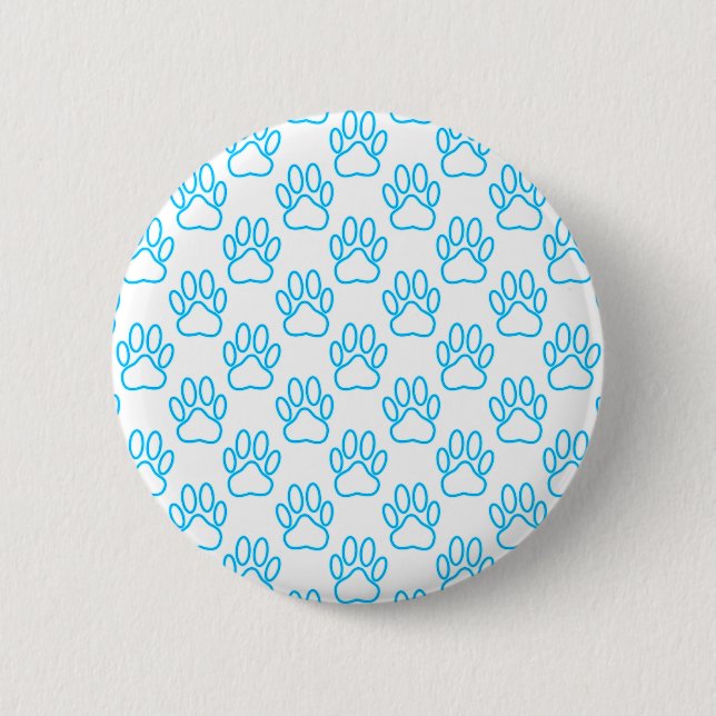 Blue Neon Dog Paw Print Pattern 2 Inch Round Button (Front)