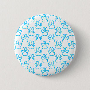 Blue Neon Dog Paw Print Pattern 2 Inch Round Button
