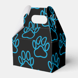 Blue Neon Dog Paw Print Pattern Favor Box