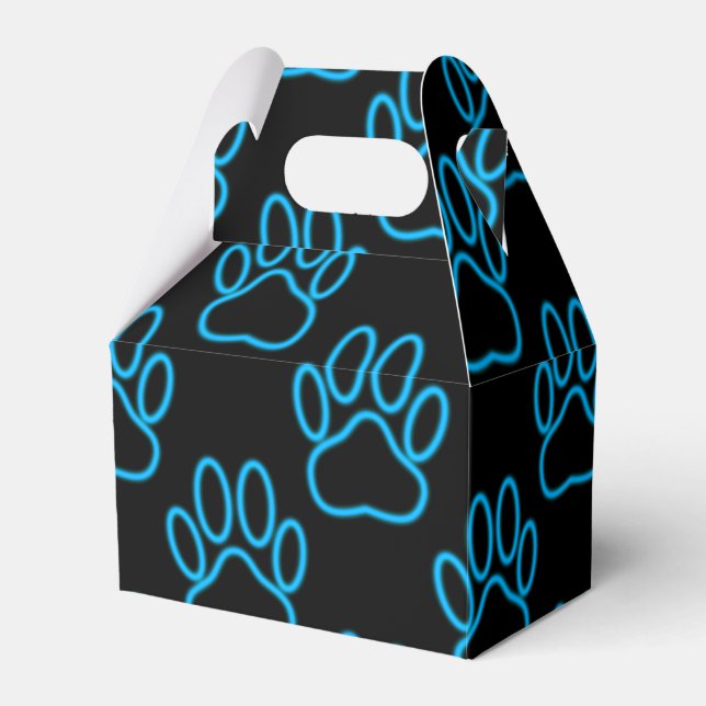 Blue Neon Dog Paw Print Pattern Favor Box (Front Side)