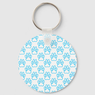 Blue Neon Dog Paw Print Pattern Keychain