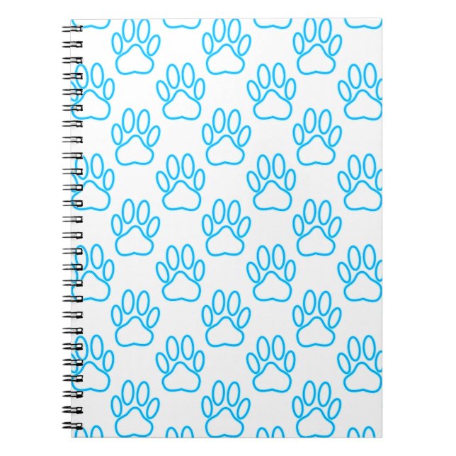 Blue Neon Dog Paw Print Pattern Notebook (Front)