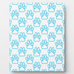 Blue Neon Dog Paw Print Pattern Plaque