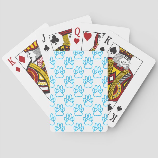 Blue Neon Dog Paw Print Pattern Playing Cards (Back)
