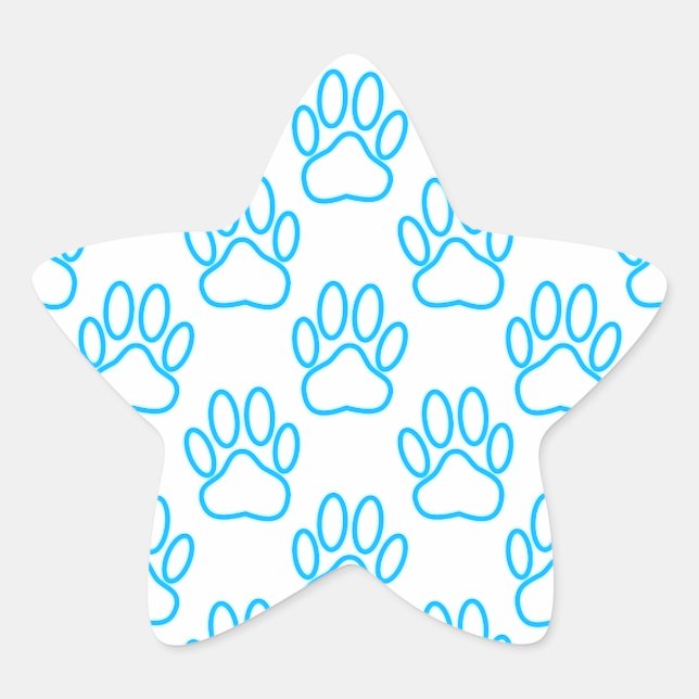 Blue Neon Dog Paw Print Pattern Star Sticker (Front)