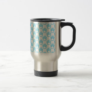 Blue Neon Dog Paw Print Pattern Travel Mug