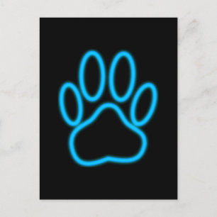 Blue Neon Dog Paw Print Postcard