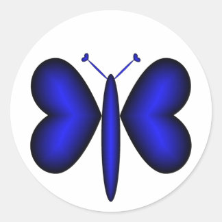 Blue Neon Hearts Butterfly Classic Round Sticker