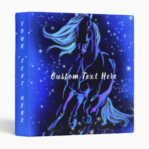 Blue Neon Horse Running In Moonlight Starry Night Binder