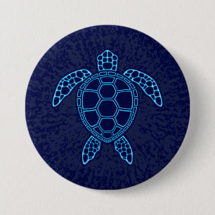 Blue Neon Lava Sea Turtle Symmetrical Design 3 Inch Round Button
