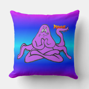 Blue Neon Light Yoga Octopus Namaste Throw Pillow