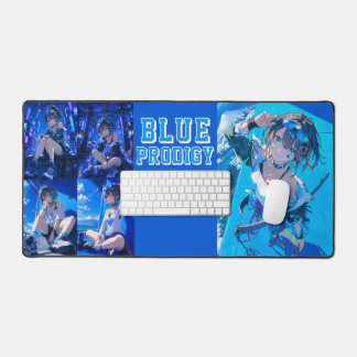 Blue Neon Prodigy Tokyo Cyberpunk Anime Large Desk Mat