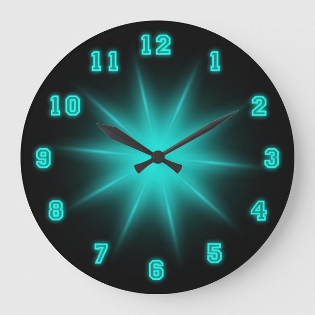 Blue Neon Star 10.75" Large Clock (Front)