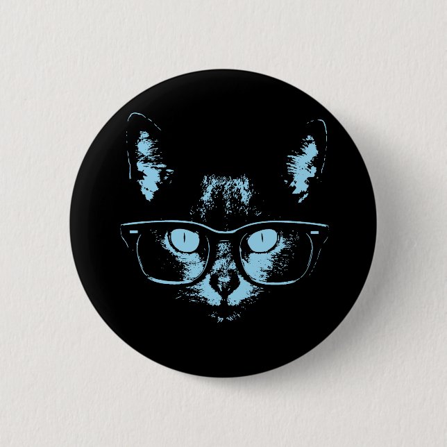 Blue Nerd Cat 2 Inch Round Button (Front)