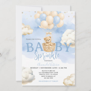 Blue Neutral Bear Cloud Balloon Baby Shower Invitation