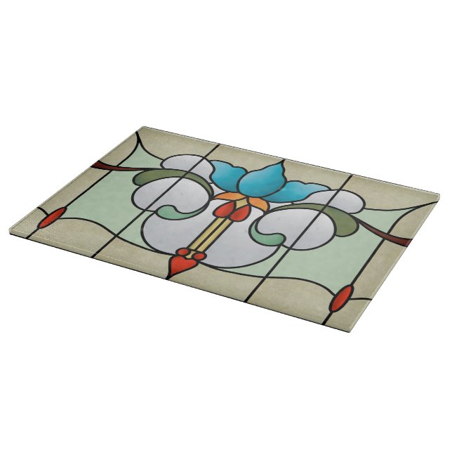 Blue Neuveau Tulip Glass Cutting Board (Corner)